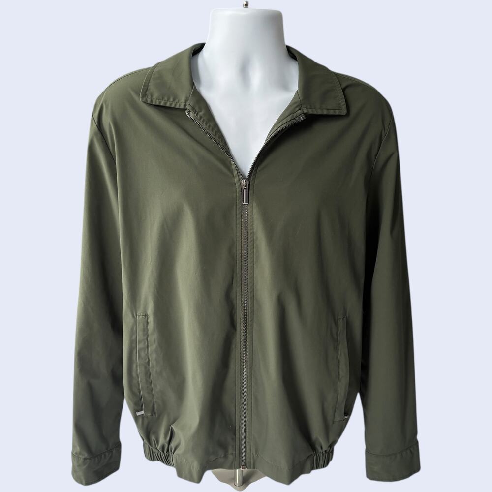 Mens M Olive Green Bomber Jacket Lightweight Casual Full Zip Windbreaker